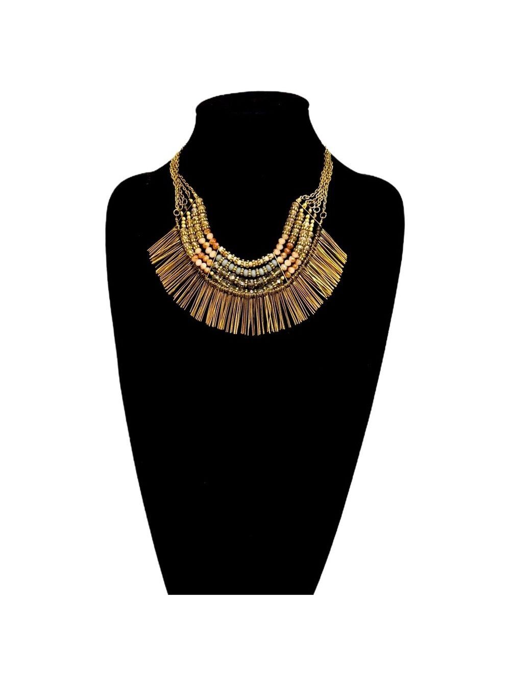 Beaded Iridescent Fringe Statement Necklace NWT